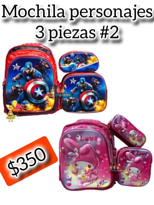 Mochila 3 piezas personajes - Image 3